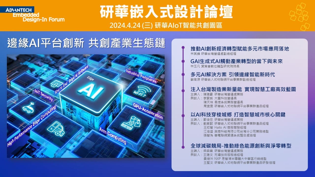 【2024 研華嵌入式設計論壇】趨勢論壇：邊緣AI平台創新 共創產業生態鏈
